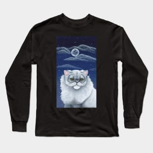 White Persian Cat Under the Moon Long Sleeve T-Shirt